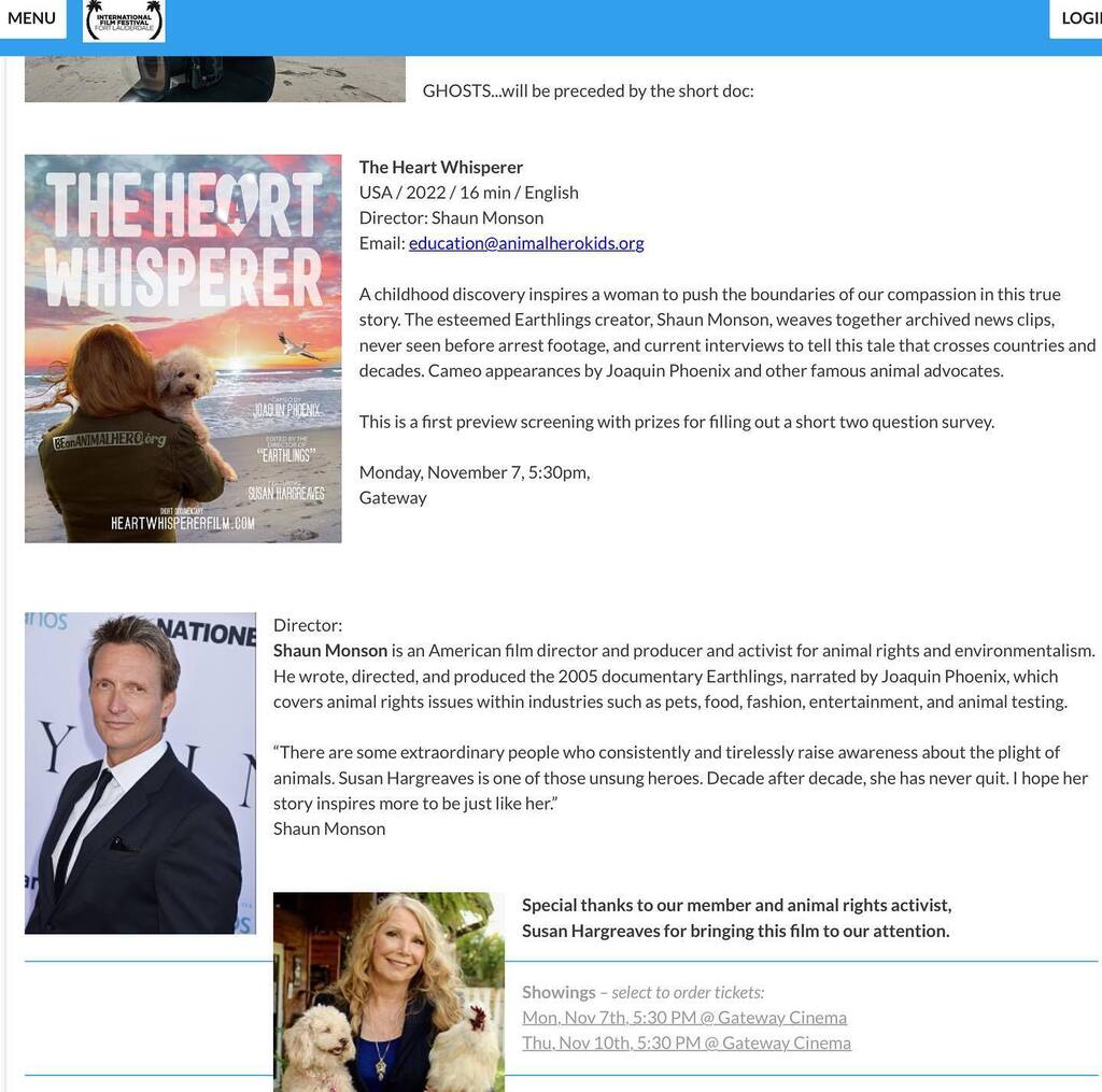 AnimalHeroKids's tweet photo. The Heart Whisperer original documentary is “ a must see eye-opener of a film” said the President of the World Wide Motion Pictures Corporation, Paul D Hancock.  Mon Nov 7, 5:30 pm Fort Lauderdale Film Festival is screening it at the Gateway Theater.  We are so thankful to t… https://t.co/CyaS9YsknT