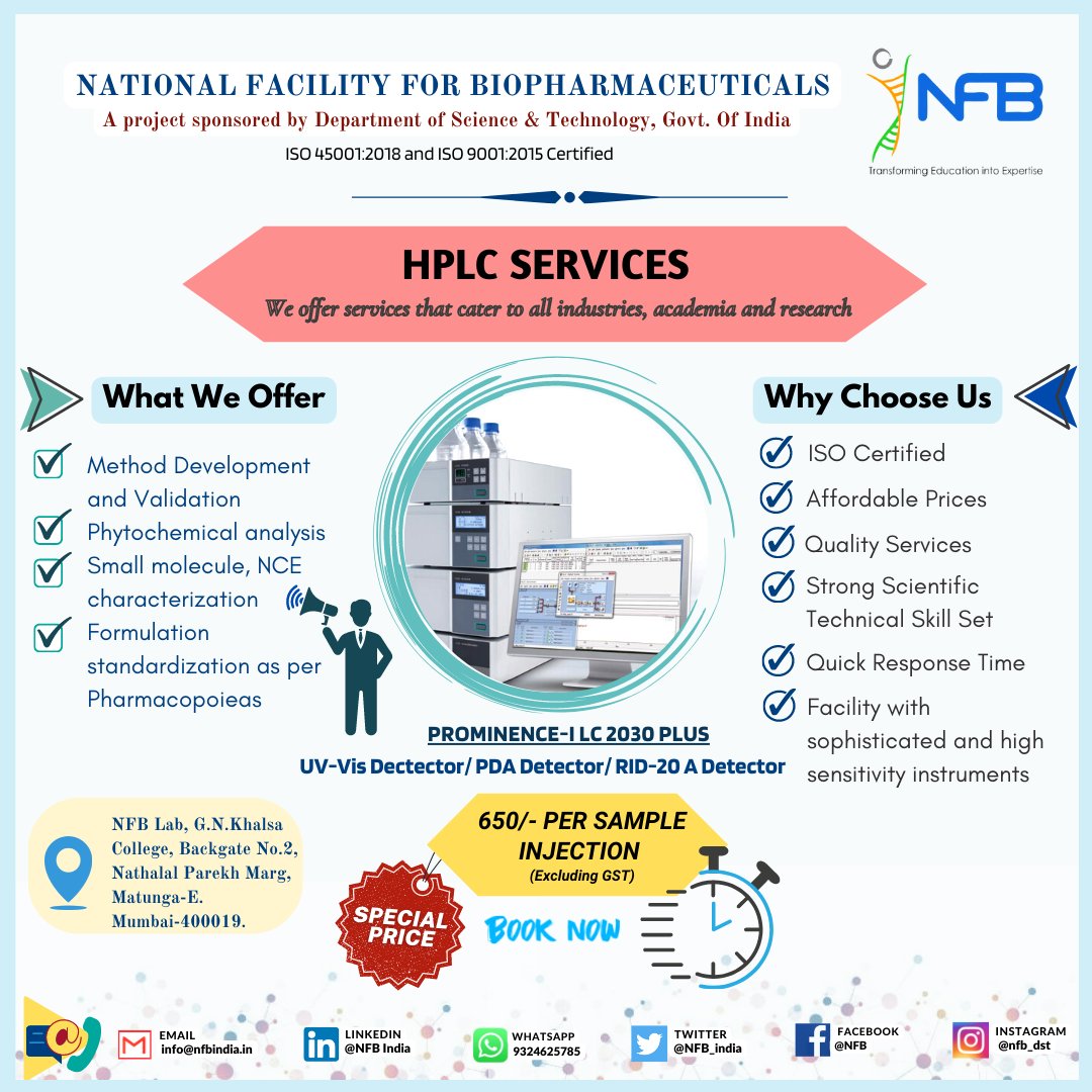 NFB_india's tweet photo. ✴️Outsourcing Services (Academia)✴️
HPLC Analysis at NFB Lab
We offer wide range of solutions at the best prices. 💯
Get in touch with us for more information.

#nfblab #nfbians #nfb #nfbindia #hplc #lcms #nfbservices #nfbmodules #nfbtraining #services #researchers #phdlife https://t.co/Ms9OvY1gZE