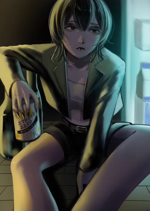 丈の短いスーツ女子描いた〜#イラスト 