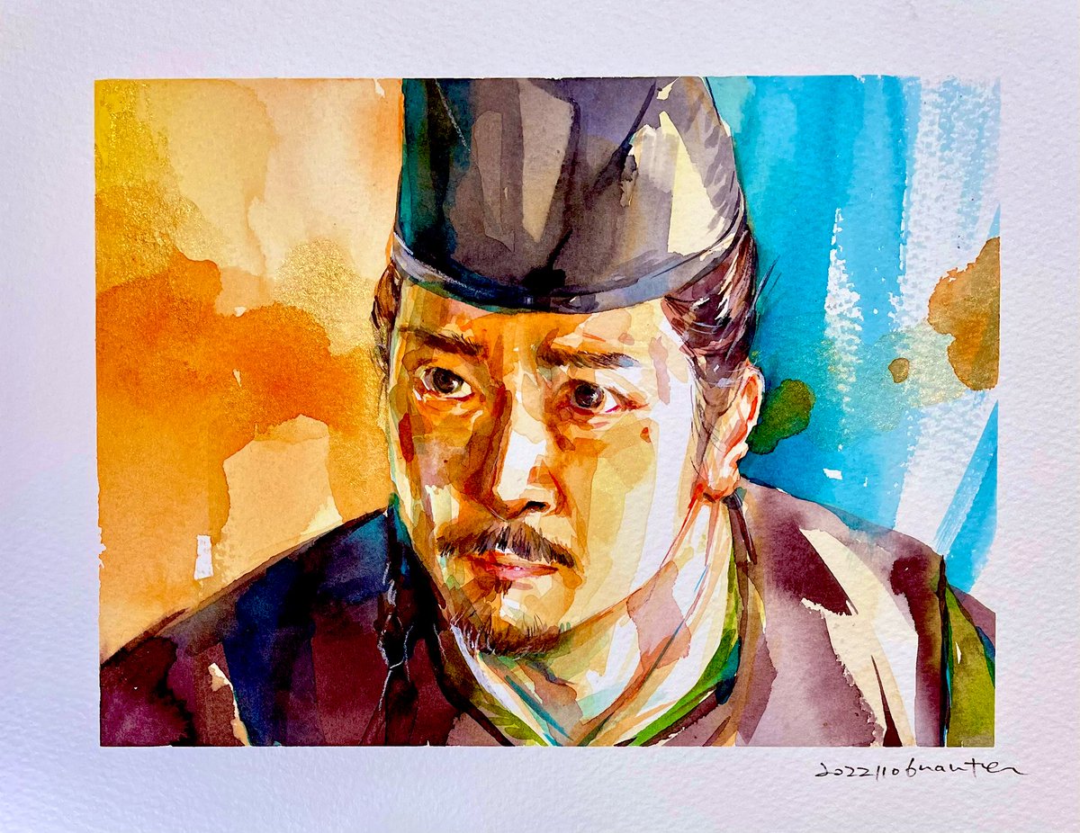 1boy male focus solo facial hair hat traditional media tate eboshi  illustration images