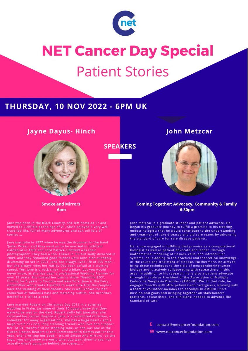 netcancerfound's tweet photo. Please join us for a special Netchatter on Thursday 10th November 6pm UK.
DM for the link.
@NANETS1 @netcanceraware @CureNETs @CarcinoidNETs @LACNETS #letstalkaboutcancer #patients #research #collaboration https://t.co/BlXsVsYQoS