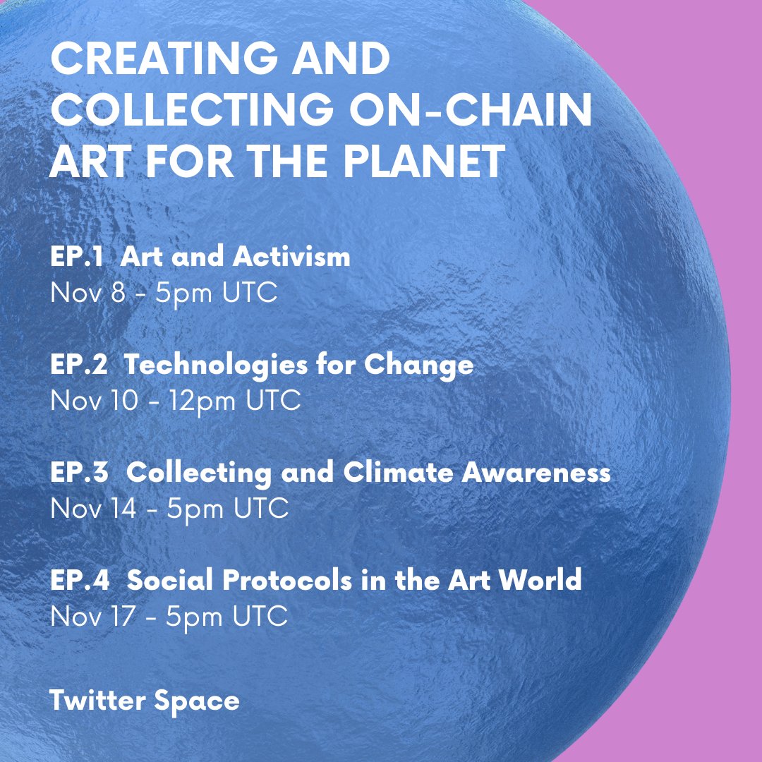 With COP27 just underway, conversations about environmental art and climate activism on the blockchain are timely 🌏🍃
Let's discuss what can be done on-chain and imagine, together, new ways of caring for the Planet 💙
Save the dates ►