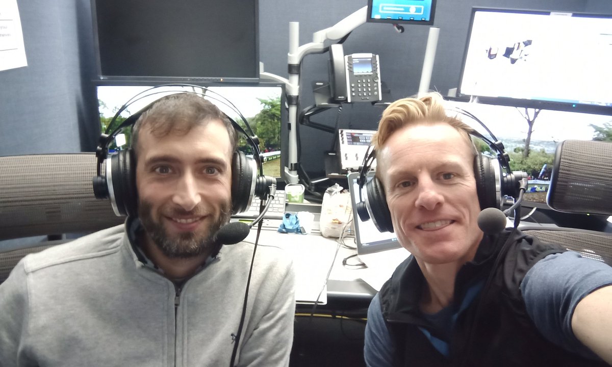 Commentary team ready! With @FieldyCX Two dads with varying levels of sleep depravation preparing themselves for some quiet time in a sealed commentary booth with just the European Cross champs for company. Bring it on!! @GcnRacing @eurosport @DiscoverySports