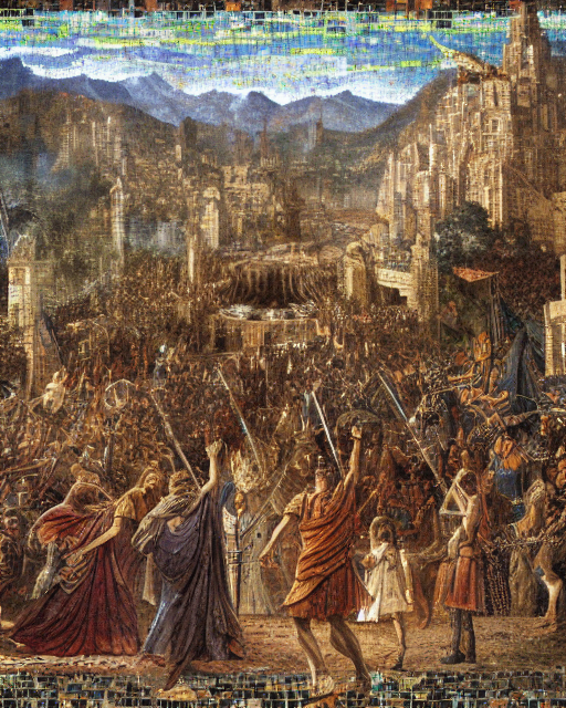 Jonlang_'s tweet photo. Asked an AI to depict the Fall of Gondolin in Roman mosaics. 
#AIArt #Tolkien #Silmarillion #LOTR https://t.co/3ttTxXcif7