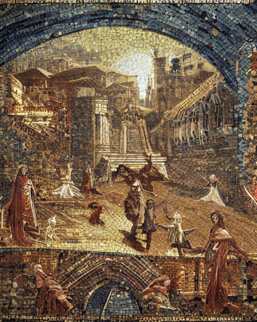 Jonlang_'s tweet photo. Asked an AI to depict the Fall of Gondolin in Roman mosaics. 
#AIArt #Tolkien #Silmarillion #LOTR https://t.co/3ttTxXcif7
