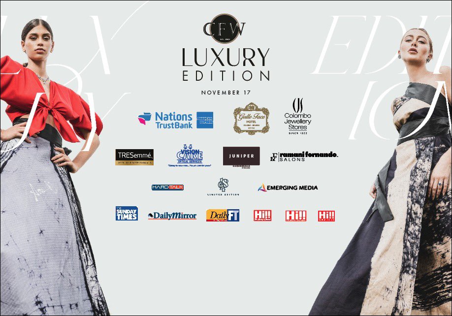 We are thankful to our partners, both old and new who make Colombo Fashion Week possible.
#CFW #ColomboFashionWeek
#CFWLuxuryEdition2022 #Craftmanship #CFWBridal #CFWFashion
#CFW2022 #pressconference