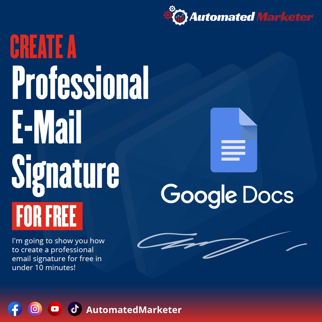 How to create a professional e-mail signature for free?

youtube.com/watch?v=8CwLqL…
.
.
.
.
#automatedmarketers #strategicideas #businesscoaches #businesssystems #marketingprofessionals #marketingautomation #digitalmarketing #marketingstrategy #marketingtips