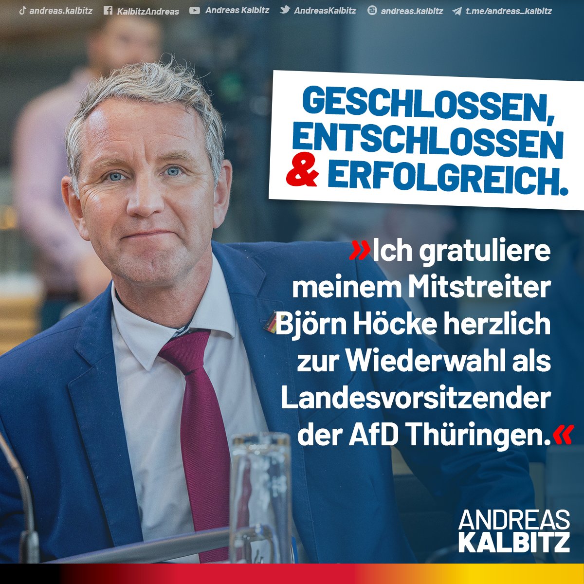 🗳 Auf dem gestrigen #Landesparteitag des #AfD-Landesverbandes Thüringen ist mein enger Weggefährte <a href="/BjoernHoecke/">Björn Höcke</a> mit einem Ergebnis von über 90 Prozent als #Landesvorsitzender wiedergewählt worden - Herzlichen Glückwunsch, Björn: facebook.com/22992704870172…