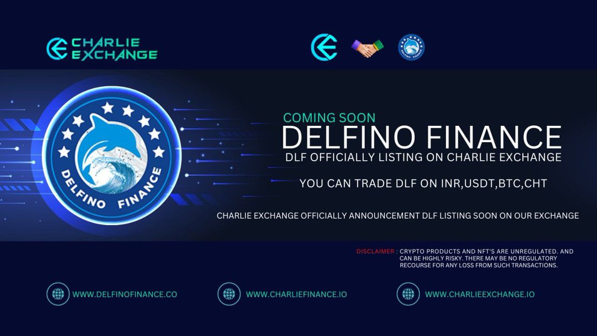 ❤️ Hello Delfino community ❤️ 

🥳 Good news is here❤️
🐬DELFINO FINANCE (DLF) to be ListING on Charlie exchange! Come and Join🐬

🐬Total supply 100,000 $DLF ONLY
ALREADY BURNED 30,000 $DLF

<a href="/charlie_inu/">Charlie Exchange</a> <a href="/ExchangeCharlie/">CHARLIE EXCHANGE</a> #BSC #BSCGems #BNB #Bitcoin #Binance #BTC #Crypto嫩妹会所
