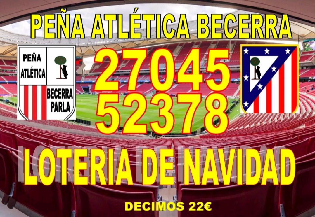 Estos son los dos números de la Peña Becerra para la Lotería de Navidad. 
Puedes pasarte por el bar Jesús o llamar al 642539029.

Después de este año, que la suerte nos acompañe 💪

#AtletiEspanyol #ForzaAtleti