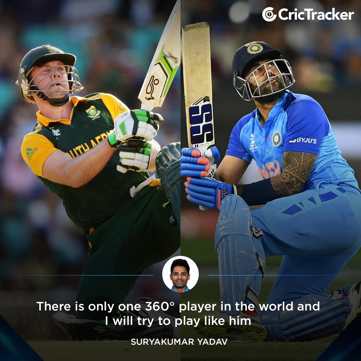 Cricketracker's tweet photo. Suryakumar Yadav reacts to comparisons with AB de Villiers.

@surya_14kumar | @ABdeVilliers17 | #INDvZIM | #T20WorldCup https://t.co/an9464SpaD