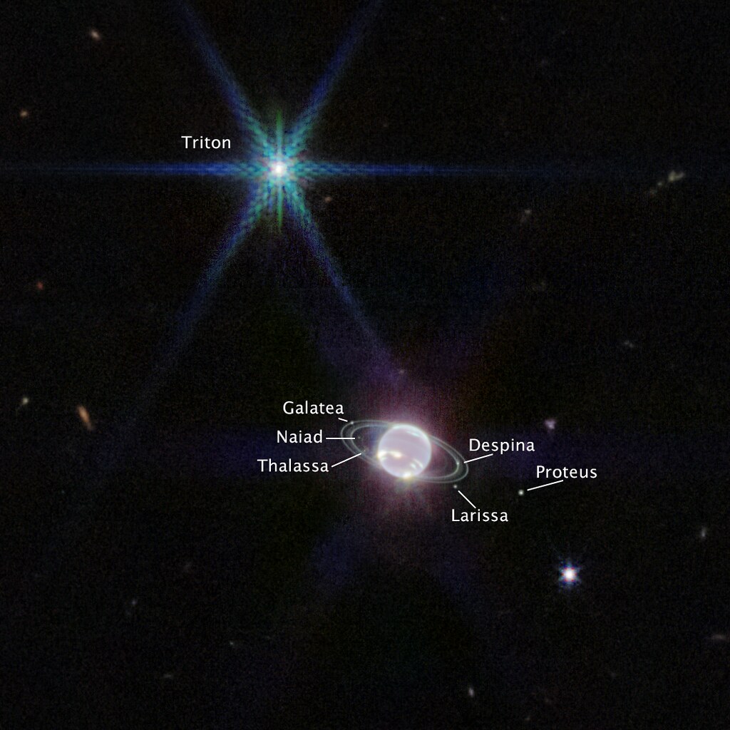 astronomacamila's tweet photo. No nosso Sistema Solar, não é só Saturno que tem anéis não!

Na verdade, todos os planetas gigantes tem anéis. Essa é a foto de Netuno observado pelo JWST, no infravermelho!

If you like it then you should have put a ring on it

#AstroMiniBR #Infravermelho 
©JWST https://t.co/GZmaRmVEaF