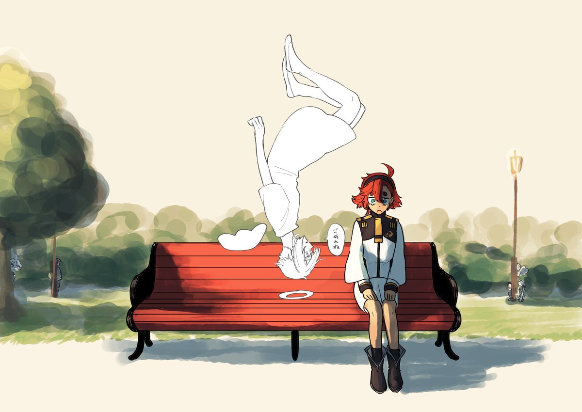 suletta mercury asticassia school uniform bench school uniform red hair park bench 1girl sitting  illustration images