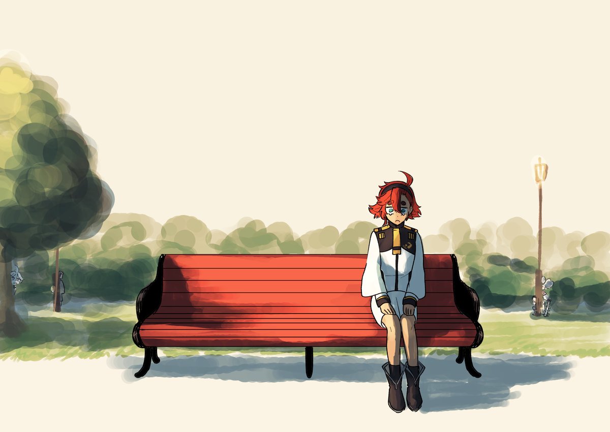 suletta mercury asticassia school uniform bench school uniform red hair park bench 1girl sitting  illustration images