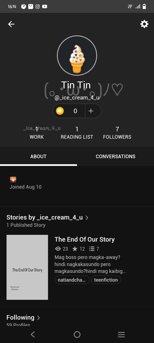 Just want to promote my first ever story in Wattpad
✨The End Of Our Story ✨
 And also I want to promote my account @_ice_cream_4_u 
Plss follow and support me 
#SupportUnderratedWriters
#UnderratedStories 
#icecream4u