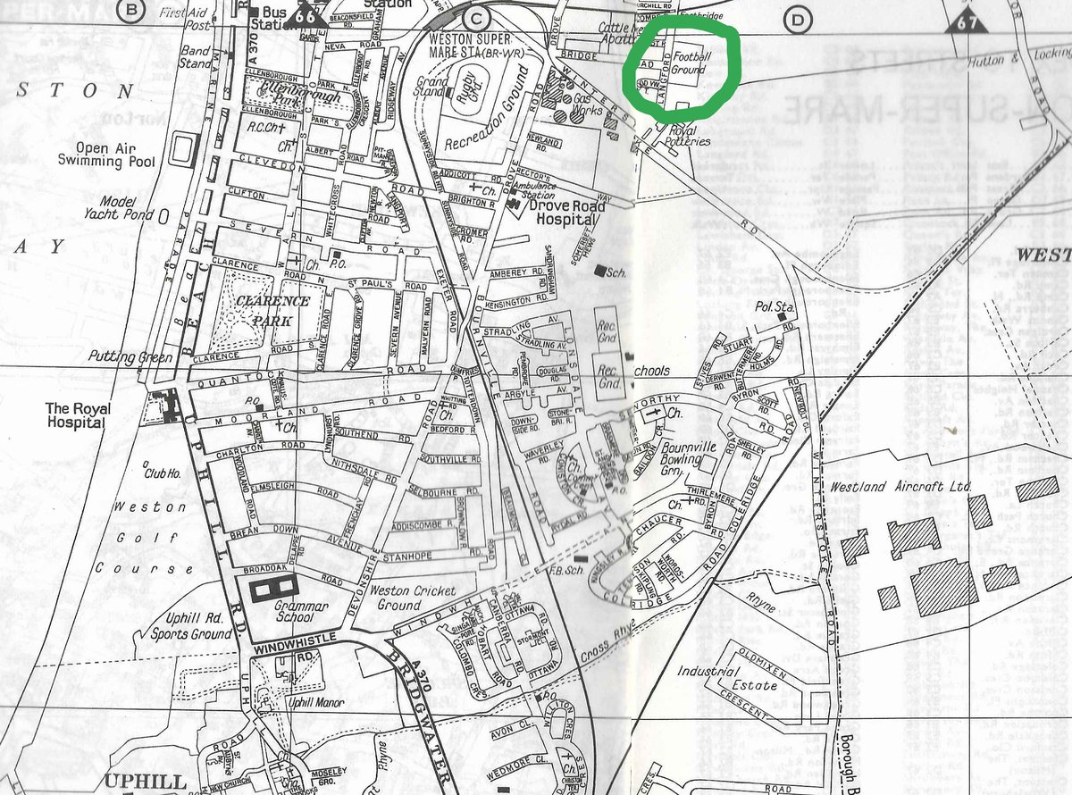 KendallsMaps's tweet photo. The gradual south-easterly migration of Weston-super-Mare AFC. Langford Road, Woodspring Park, Woodspring Stadium. Another Somerset ley line?  

@FitbaReal @swsportsnews #leylines #nonleague #somerset #WestonSuperMare #maps https://t.co/PZsrBOGjqK