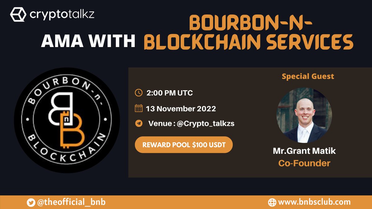 Crypto Talkz (@cryptotalkzinfo) on Twitter photo 🎙️Crypto Talkz is pleased to announce our next #AMA with Bourbon-n-Blockchain Services On 13th October at 2 PM UTC
💰Reward Pool $100 USDT
🏠Venue : t.me/Crypto_Talkzs
〽️Rules
1⃣ Follow <a href="/CryptoTalkzInfo/">Crypto Talkz</a> & @theofficial_bnb
2⃣ Like & Retweet
3⃣ Post Q's & Tag 3 Friends 🎙️Crypto Talkz is pleased to announce our next #AMA with Bourbon-n-Blockchain Services On 13th October at 2 PM UTC
💰Reward Pool $100 USDT
🏠Venue : t.me/Crypto_Talkzs
〽️Rules
1⃣ Follow <a href="/CryptoTalkzInfo/">Crypto Talkz</a> & @theofficial_bnb
2⃣ Like & Retweet
3⃣ Post Q's & Tag 3 Friends