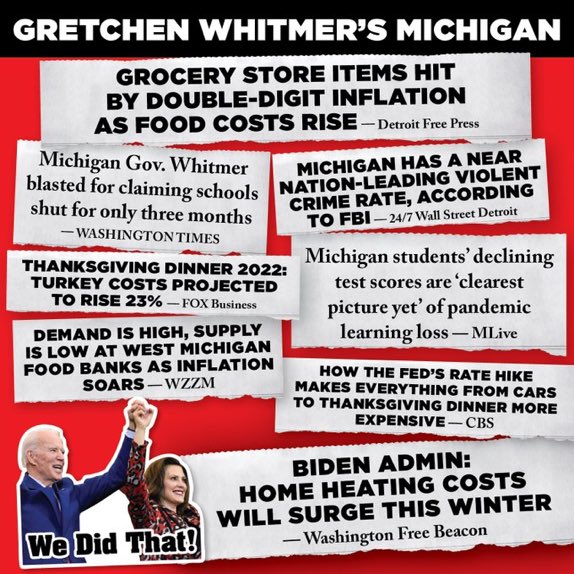 Inflation. Crime. Learning loss. Hunger. Gretchen Whitmer’s Michigan. Joe Biden’s America.