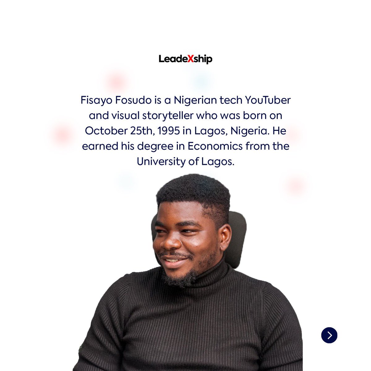 LeadEx__'s tweet photo. The only limitations that exist are the ones created in your mind.
Amongst several other lessons, @Fosudo story teaches that we can all become everything we set our hearts to be.
#leadex #ileadcampaign #creatives #creativespolights #community https://t.co/fivZK4IGgt