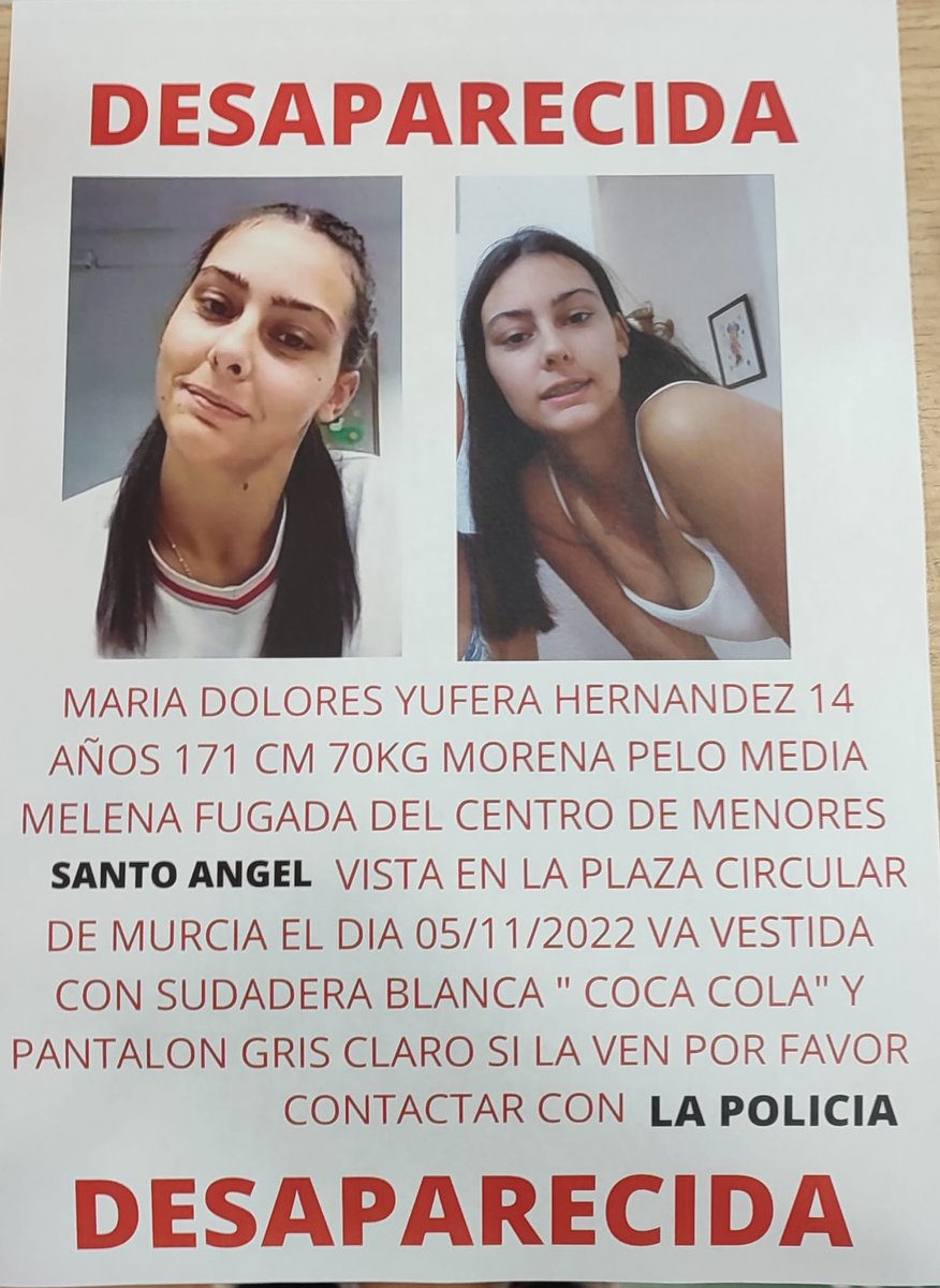 #ALERTA #DESAPARECIDA 🚨Nos solicitan ayuda para tratar de localizar a esta joven desaparecida en la ciudad de Murcia @sosdesaparecido @policia @MurciaPolicia