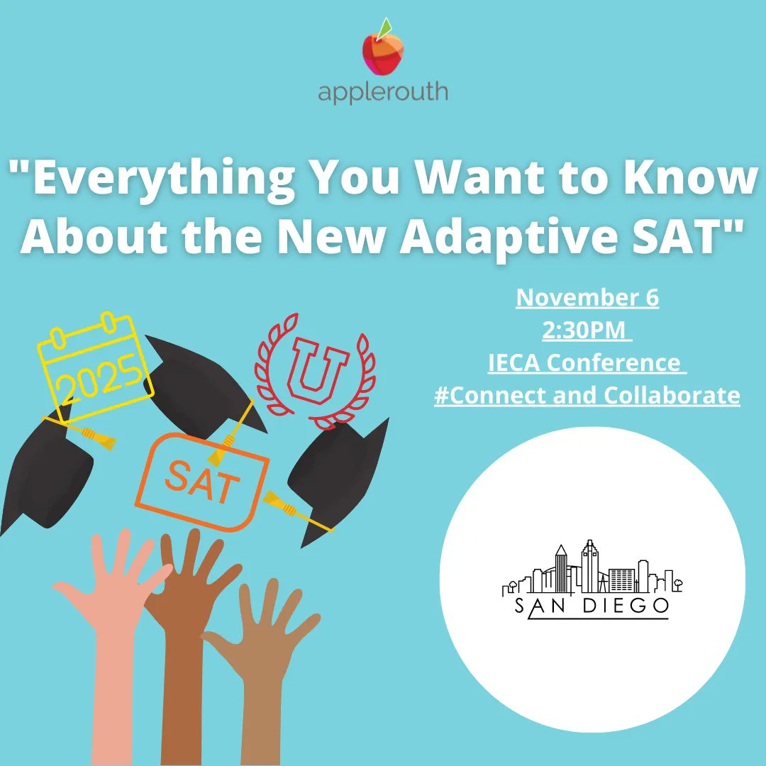 We are thrilled to be presenting at this year’s #IECA conference as we #ConnectAndCollaborate with people who love education as much as we do! You can find us talking about “Everything You Want to Know about the New Adaptive SAT” today at 2:30PM! sandiego #iecaconference