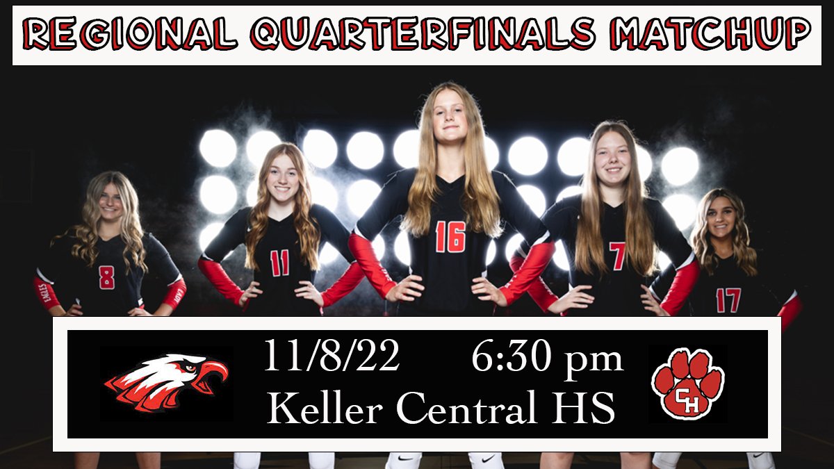 EAGLE VOLLEYBALL PLAYOFFS!
🏆 Regional Quarterfinals
🏐 vs. Colleyville Heritage
📅 Tuesday, November 8th
⏰ 6:30 PM
📍 Keller Central HS
🎟 Coming Soon
🎉 BE THERE & BE LOUD!!!

#dw2022