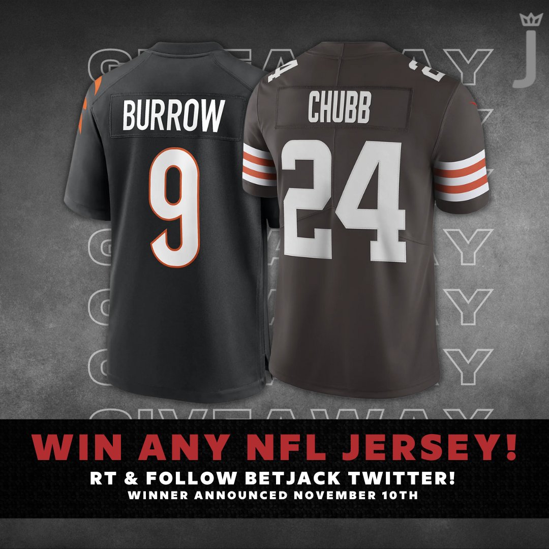 betJACK's tweet photo. NFL JERSEY GIVEAWAY 🚨

We're giving away any NFL jersey of your choice! #Browns #RuleTheJungle

To Win:
🏈 Follow us  @betJACK
🏈 Retweet this https://t.co/tD1atJfuin