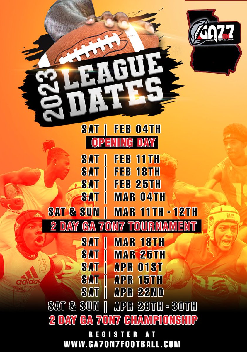 ga7on7's tweet photo. GA7on7 is proud to announce and share our 2023 Schedule. As usual @LukeWinstelShow @InsideHashes @JeremyO_Johnson &amp; many more will visit our games searching for the next great star ⭐️ ⭐️⭐️. 

REGISTER TODAY
https://t.co/4p36war97r https://t.co/5fRfTjRQo9
