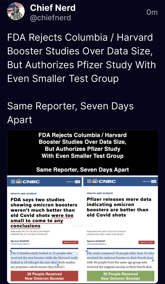 TheSpyHarriette's tweet photo. #FDA Rejects Columbia / Harvard
Booster Studies Over Data Size, But Authorizes #Pfizer Study With Even Smaller Test Group
Same Reporter, Seven Days Apart #chiefnerd
@chiefnerd on TS
#FDAcorruption https://t.co/0PPViHPhNI