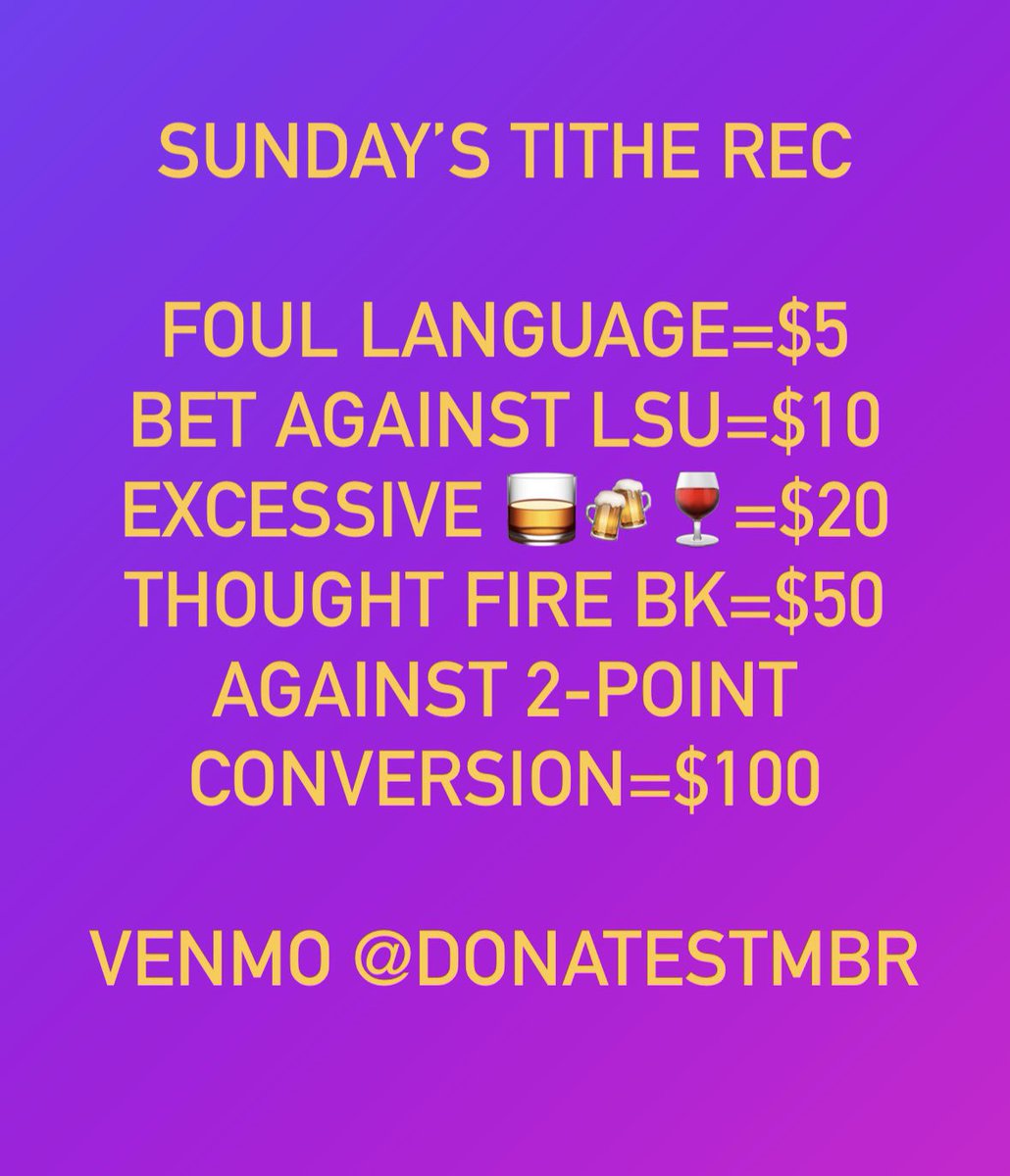 PadreHooch's tweet photo. Alright Tiger Fans…time to get to church &amp; thank the good Lord for last night. I’ve provided a handy chart to guide your giving. 

Geaux Tigers! 💜💛

@LSUfootball @MattMoscona https://t.co/5TloF9DCmy