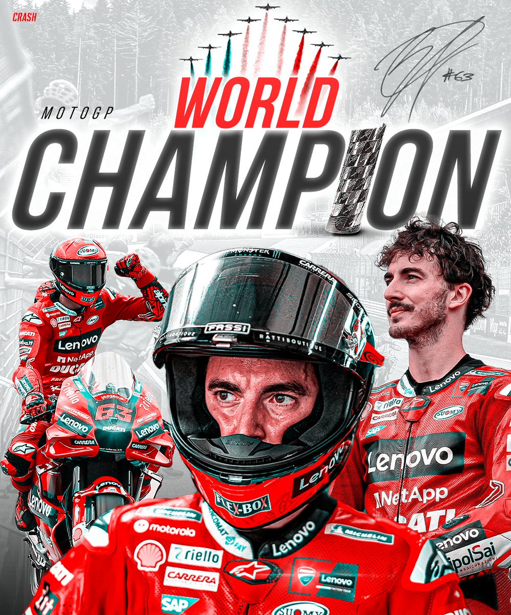 crash_motogp's tweet photo. PECCO BAGNAIA. 2022 MOTOGP WORLD CHAMPION 🏆👏

#ValenciaGP | #TheDecider https://t.co/v6poqDiVHo