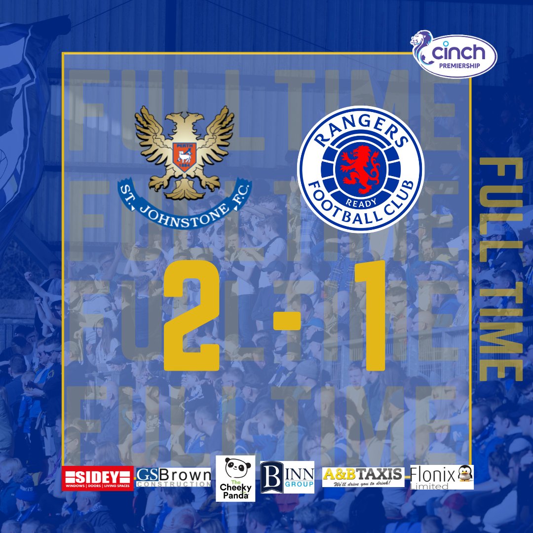 94'| Saints 2-1 Rangers

FULL TIME!! 

A wonderstrike by James Brown and a second half goal from Nicky Clark give Saints all three points against <a href="/RangersFC/">Rangers Football Club</a> 

COME ON YOU SAINTS!!!

#SJFC | <a href="/spfl/">SPFL</a> | #cinchPremiership