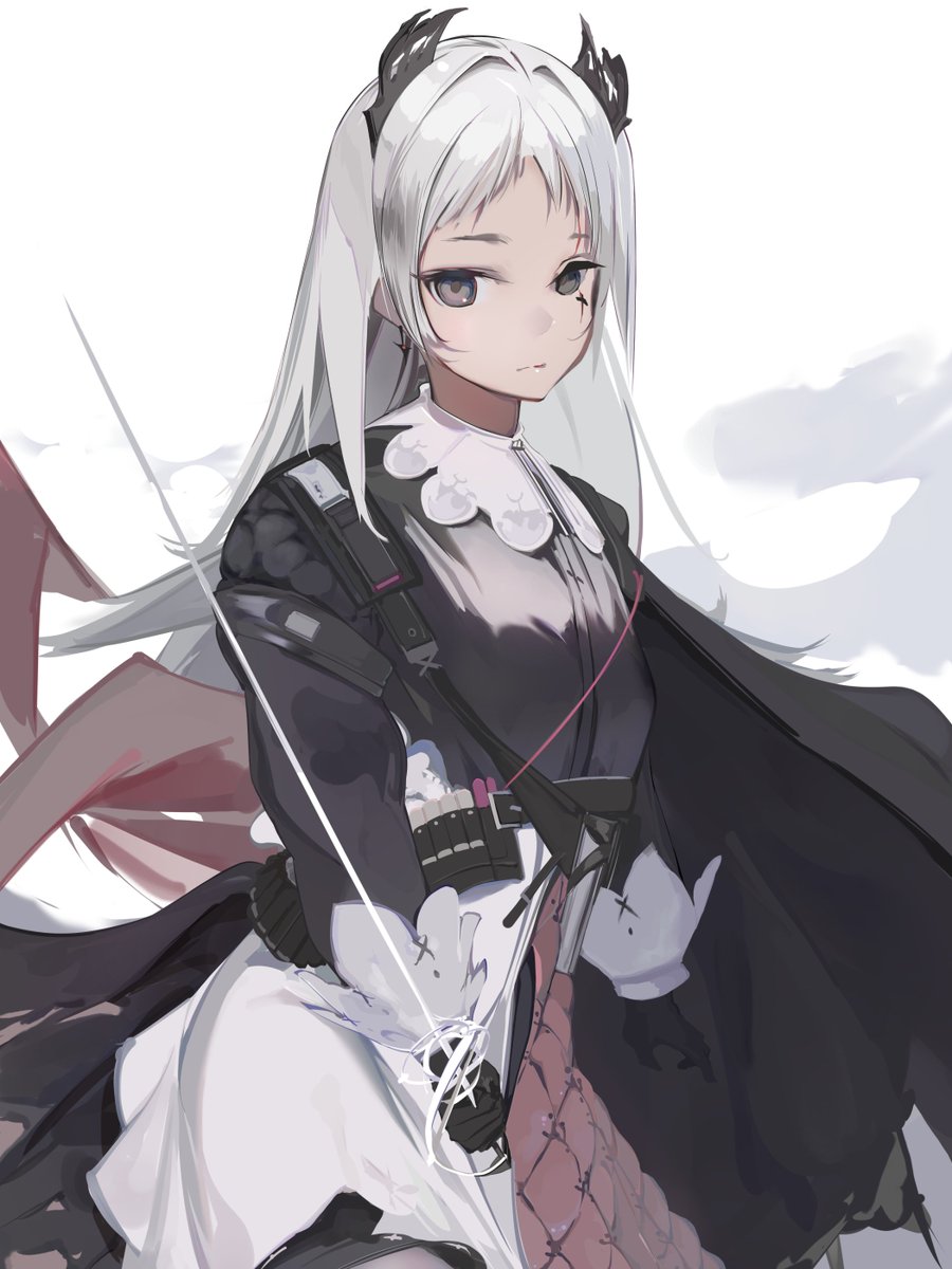 irene (arknights) 1girl solo long hair weapon looking at viewer grey hair sword  illustration images