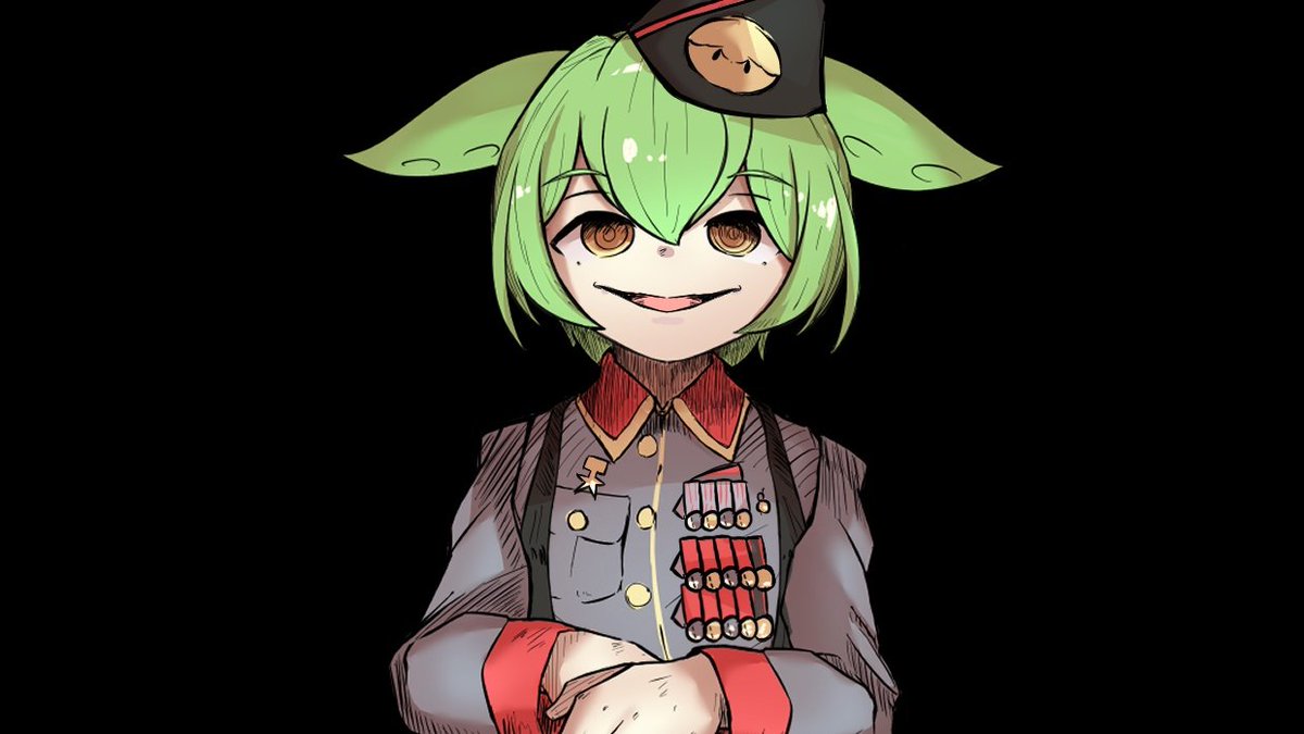 green hair 1girl solo military uniform uniform military hat  illustration images
