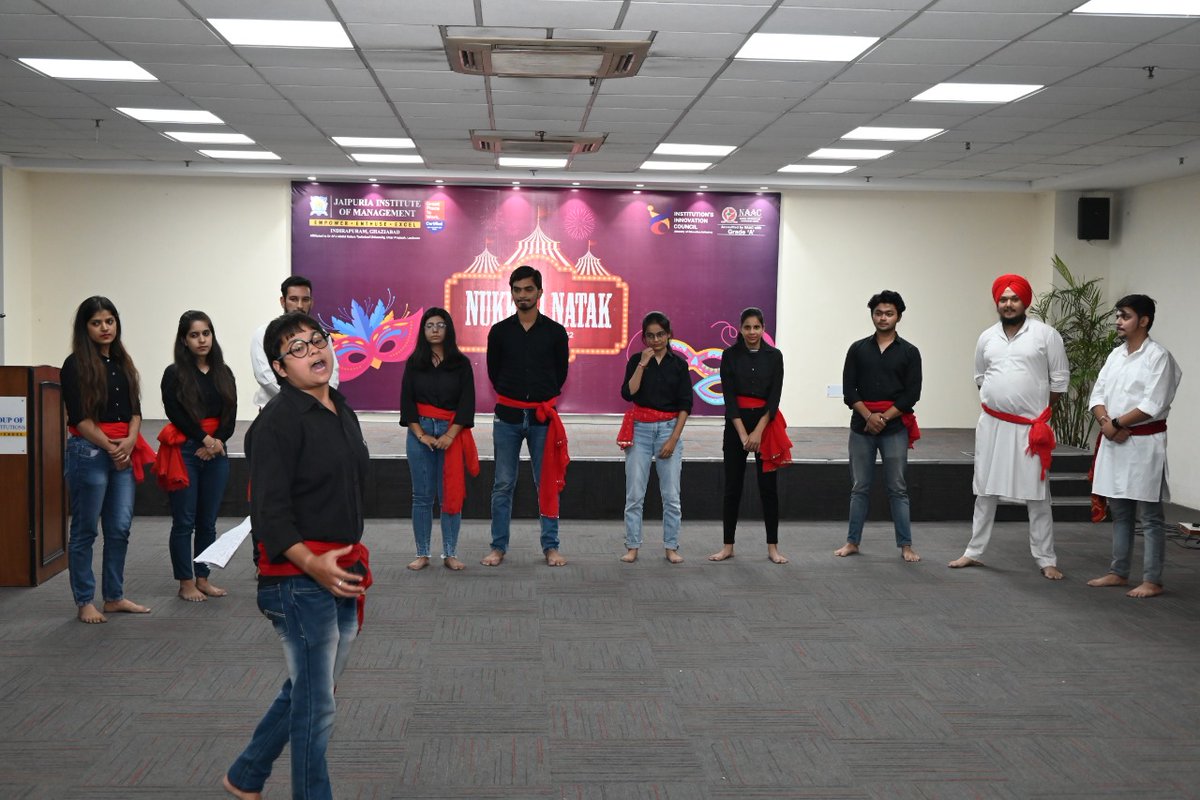 JaipuriaMBA's tweet photo. The Dramatics &amp; Cultural Club of Jaipuria Institute of Management, Ghaziabad, held a Nukkad Natak Competition on November 2, 2022, to help students uncover the drama artist within themselves. https://t.co/hpCdPtqA4w
