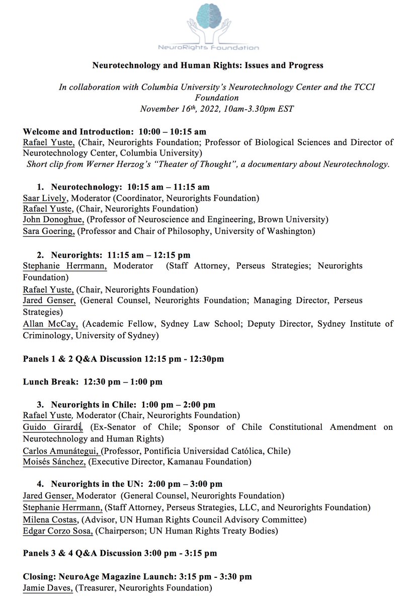 yusterafa's tweet image. Online symposium Wednesday November 16th &quot;Neurotechnology and Human Rights: Issues and Progress&quot;. Free registration. Clip of Herzog&apos;s film+ exciting discussions of Neurotechnology, Neurorights, Chile and the role of the UN @neuro_rights @neuroderechos
ntc.columbia.edu/neurotechnolog…