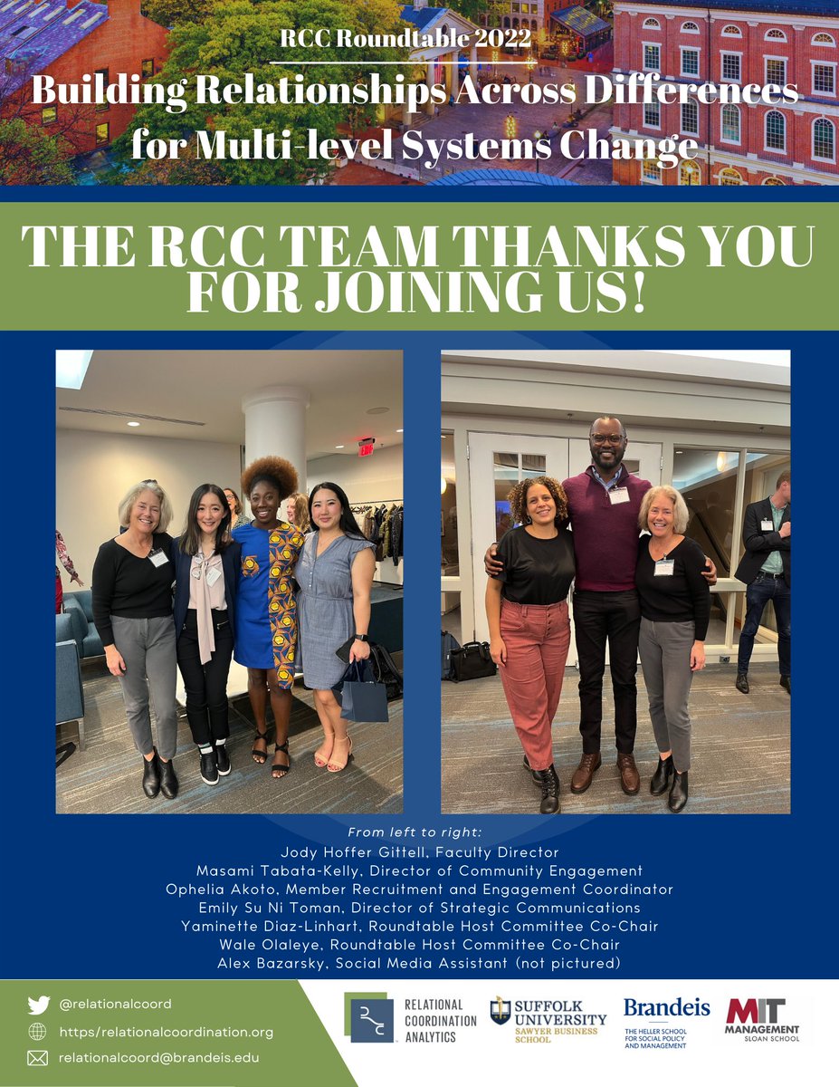 relationalcoord's tweet photo. The RCC Team would like to everyone for attending the #RCCRoundtable this year!
Thank you to all the staff and volunteers who helped make this event run smoothly.
We're grateful to our partners at @MITSloan, @TheHellerSchool, and @SUBizSchool for hosting. See you next year! https://t.co/0XgFVtAAZh