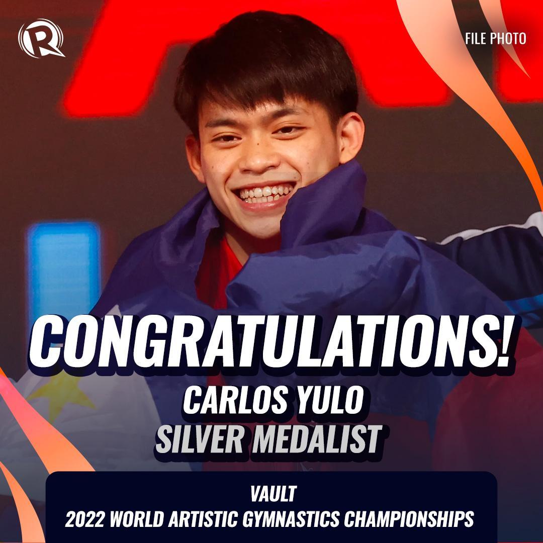PODIUM FINISH FOR CALOY! 🇵🇭🥈

BREAKING NEWS. Philippines’ Carlos Yulo wins the men's vault silver medal in the 2022 World Artistic Gymnastics Championships! 

Yulo ruled the event in 2021. Congratulations! ✨ rappler.com/topic/gymnasti…
