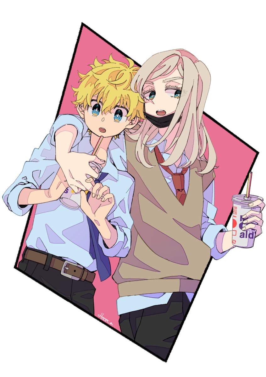 blonde hair necktie 2boys multiple boys long hair blue eyes sweater vest  illustration images