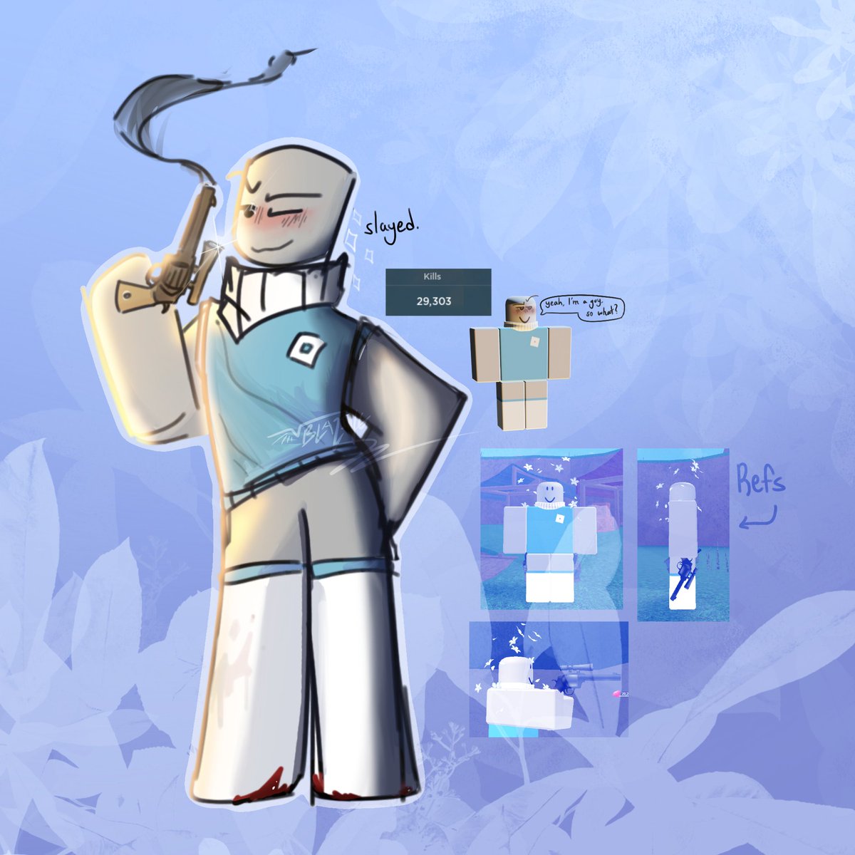 BaskingBlaze's tweet photo. "Mm.. it's cute how five of you need to target me at the same time.. you're making it more fun for me~"
💙✨🔪
#robloxart #KnifeAbilityTest https://t.co/hbSJW9rVZe
