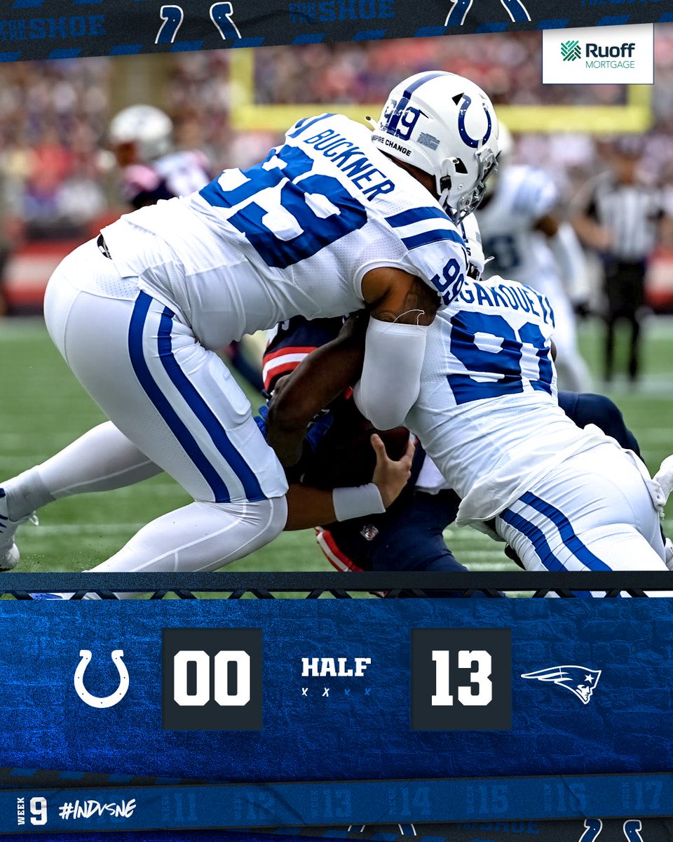 Colts's tweet photo. Halftime. #INDvsNE https://t.co/vkr7weEGuD