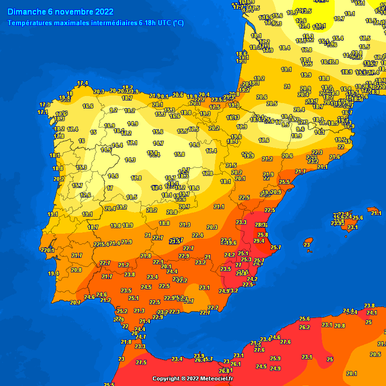 RAM_meteo's tweet photo. #Xativa , #Valencia, con 29,4 ºC la temperatura más alta de #Europa 
6 nov 2022  @meteociel https://t.co/t630BgAVON