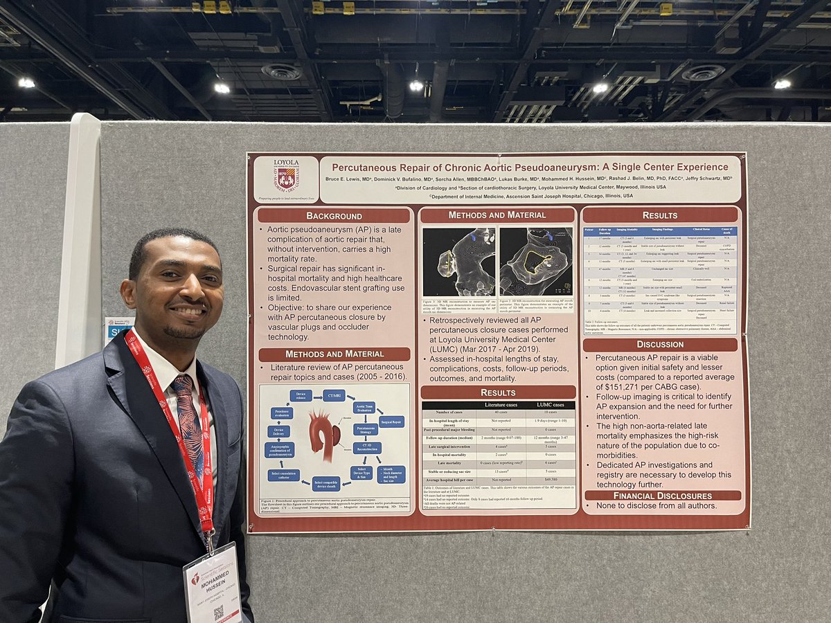 It was a great opportunity to share our experience with the percutaneous repair of chronic aortic pseudoaneurysm. Thanks to everyone who passed by! #AHA22 #CardioTwitter