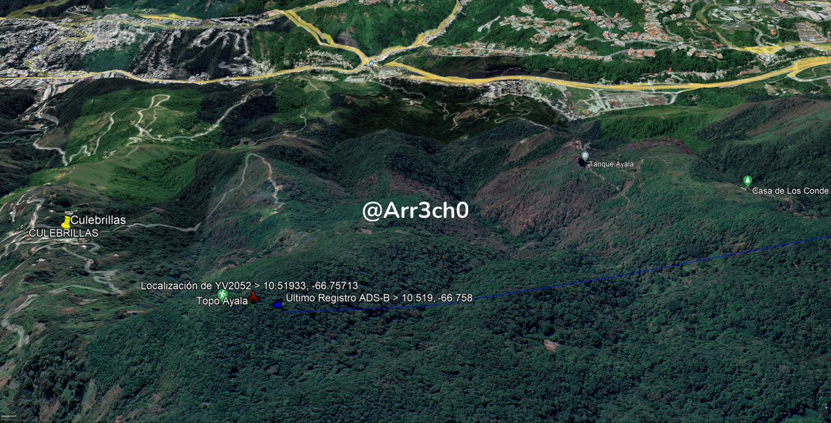 Arr3ch0's tweet photo. Mi último tweet sobre #YV2052.
La aeronave fue localizada hoy de 35 a 100m de las coordenadas del último contacto ADS-B de varias aplicaciones. A escasos metros de Topo Ayala, a unos 550m de una carretera.
Mi más sentido pésame a la familia del Capitán Augusto Quintero. QEPD https://t.co/LFPGUZOr3u