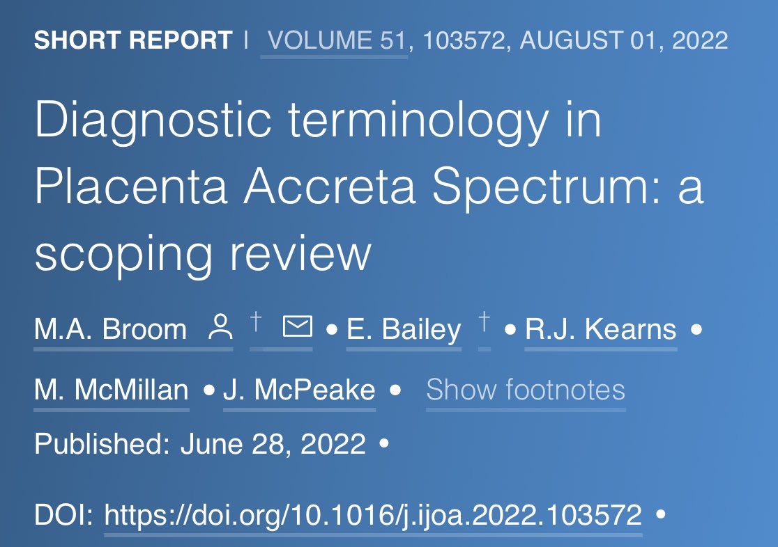 Talking about @ArcBroom and @rjharrison79 being at #OAA3dc2022 (neither presenting on placenta accreta spectrum): they note in @IJOA_Journal that “despite consensus criteria for reporting PAS (2018), language remains inconsistent” with <50% papers consistently using terminology