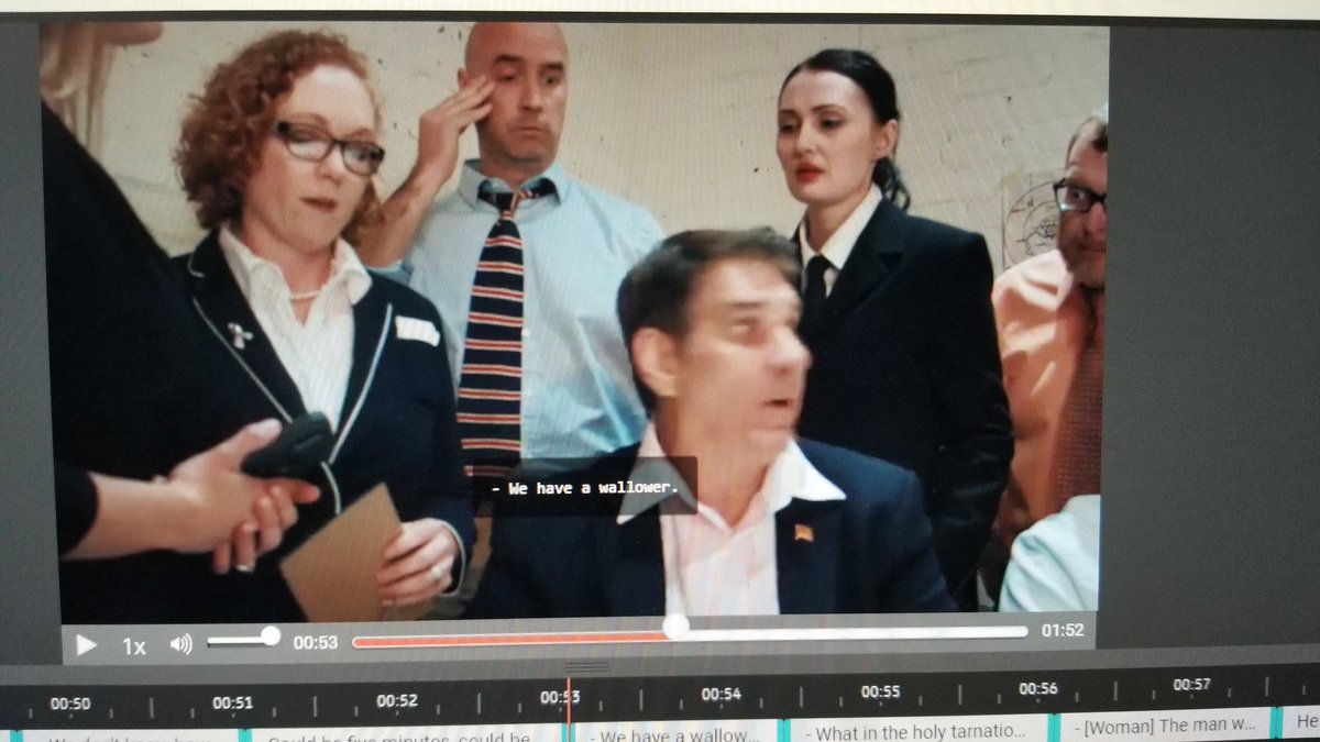Your pre-premiere goodie for the day: that time the closed captioner misheard "We're at war!" as "We have a wallower."

Argo One Productions. We have a wallower™.

esquiretheatre.com/page/15927/59-…
