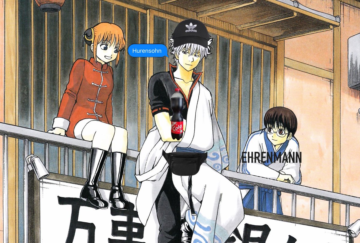 gintokisimp's tweet image. Gintama auf Deutsch und Gintoki würde safe ständig Digga und stabil sagen, Kagura sagt nach jedem Satz 'ne' oder 'gell' und Shinpachi tut so als würde er nur Hochdeutsch und Fachwörter verstehen, trotzdem ein Ehrenmann