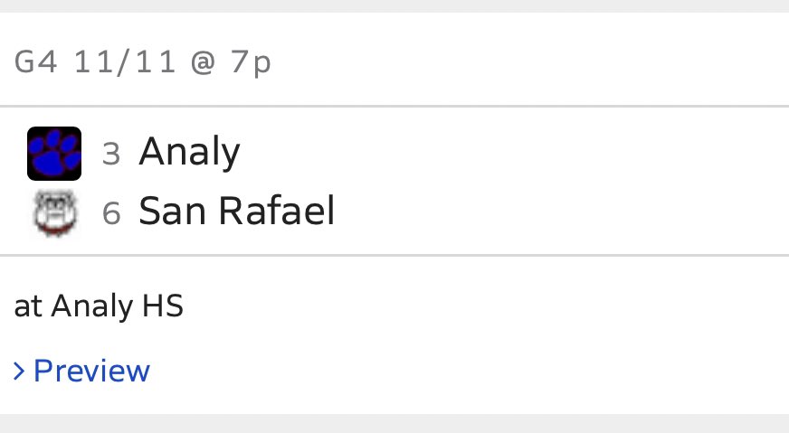 ❗️NCS 🏈 Playoffs❗️

San Rafael (6) will travel to Analy (3) for the Quarterfinals of the <a href="/CIFNCS/">CIF-NCS</a> DV Football 🏈 Championships

🆚 Analy Tigers
📆 Friday, November 11th
📍 Analy Stadium
⏰ 7:00pm

More information to come!

<a href="/marinij_sports/">Marin IJ Sports</a> <a href="/westcoastpreps_/">West Coast Preps</a> <a href="/JustGusPD/">Gus Morris</a> <a href="/SanRafaelFB/">San Rafael Football</a>