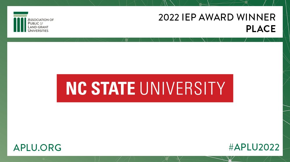 Congratulations to this year’s IEP Place Award winner, <a href="/NCState/">NC State University</a>! #APLU2022
