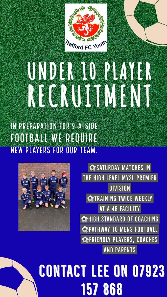 Twitter friends please share, 
This is Tyler's team need some fresh blood before next season 
<a href="/TraffordFCYouth/">Trafford FC Youth</a> great set up , great coaches..
<a href="/TraffordPagesUK/">TraffordPagesUK 🇪🇺🇺🇦</a>
<a href="/promotetrafford/">Promoting Trafford</a>  <a href="/FlixtonUrmston/">Love where you live</a> <a href="/AdeleNew4/">Adele New 💚</a> <a href="/Joanne13Harding/">(((Joanne Harding)))</a>  #M41